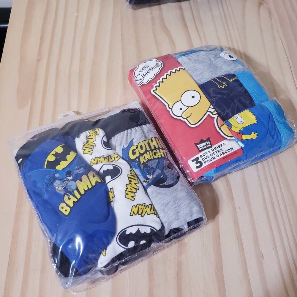 Boys NEW OFFICIAL Licensed Briefs - The Simpsons/Dc Batman Size 6 Bundle